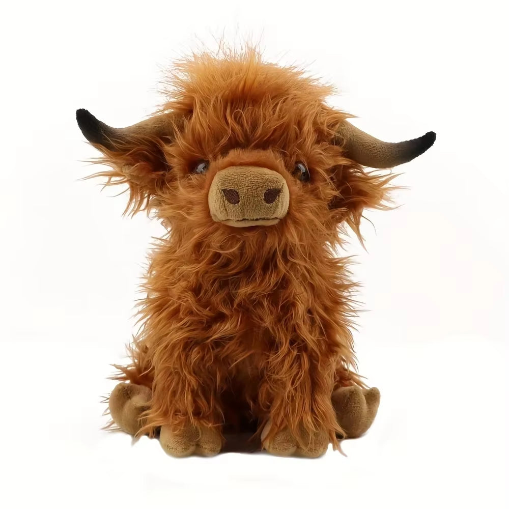 25Cm Simulation Kyloe Cream Highland Cow Animal Plush Toy Soft Stuffed Highland Cow Cattlle Plushie Birthday Gift for Kids Girls