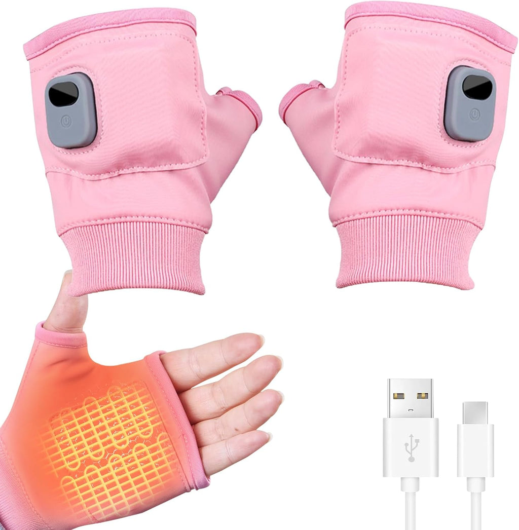 Smart Thermostatic Heated Fingerless Gloves,Rechargeable Heated Gloves,Portable Heating Glove with Digital Display,Three-Speed Adjustable Temperature, Heating Glove for Women Men
