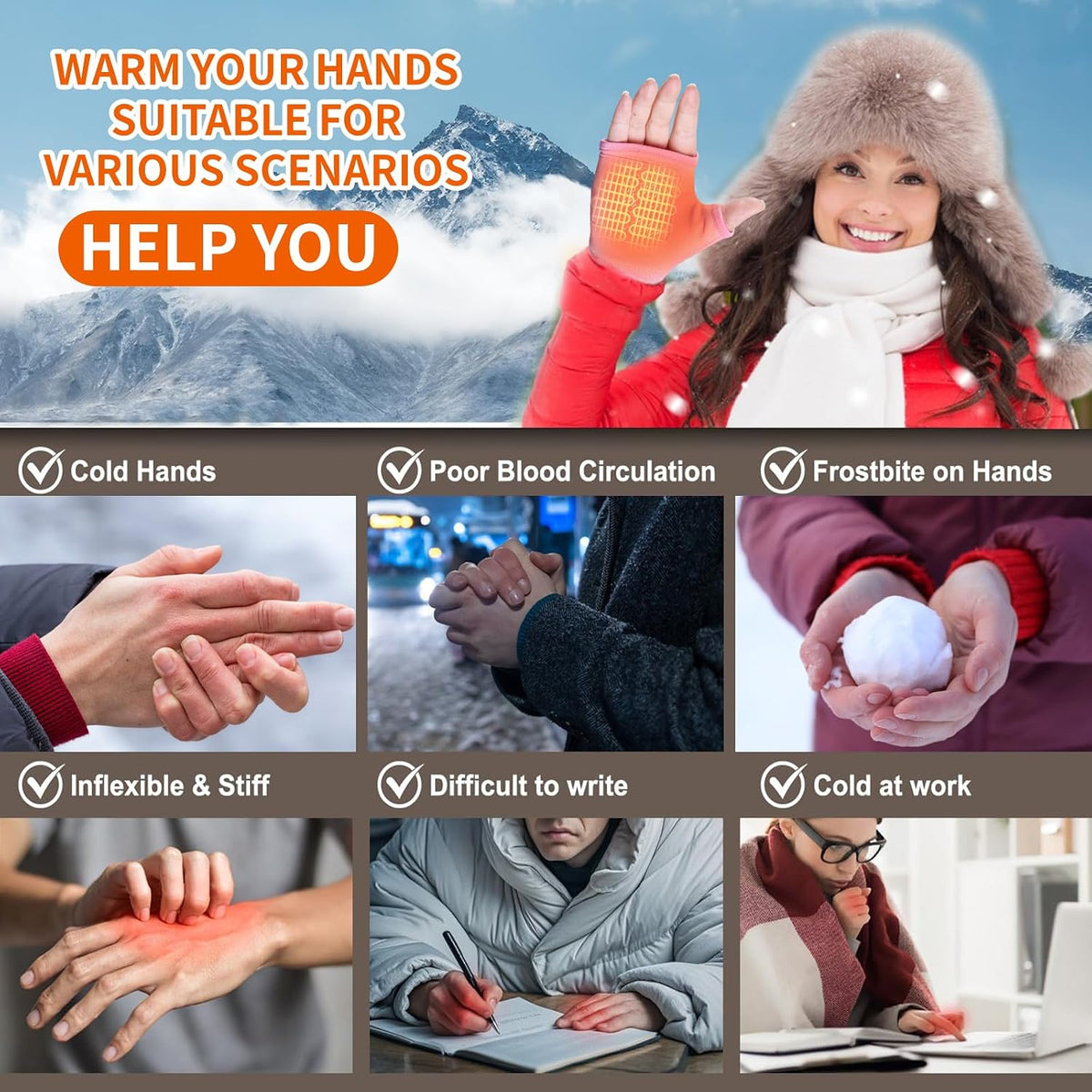 Smart Thermostatic Heated Fingerless Gloves,Rechargeable Heated Gloves,Portable Heating Glove with Digital Display,Three-Speed Adjustable Temperature, Heating Glove for Women Men