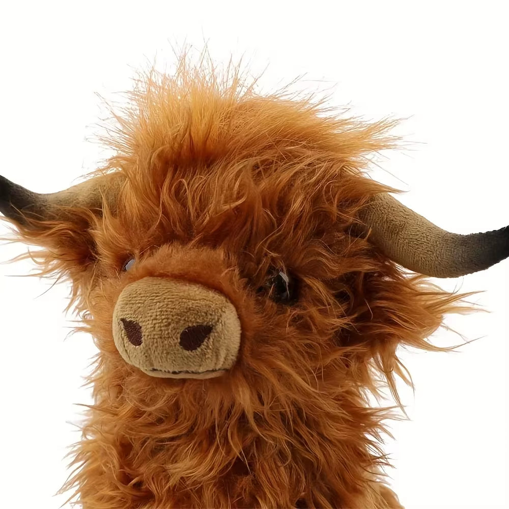25Cm Simulation Kyloe Cream Highland Cow Animal Plush Toy Soft Stuffed Highland Cow Cattlle Plushie Birthday Gift for Kids Girls